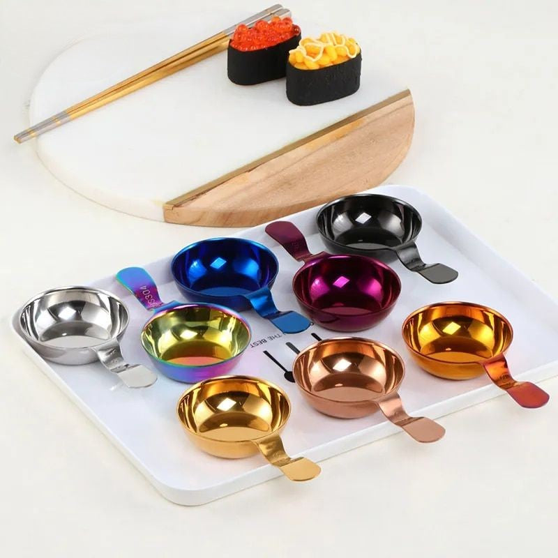 Anygleam Pink Rainbow 2Pcs Kichen Stainless Steel Sauce Dish Mini Tray Dipping Bowl-Kitchen & Dining-PEROZ Accessories