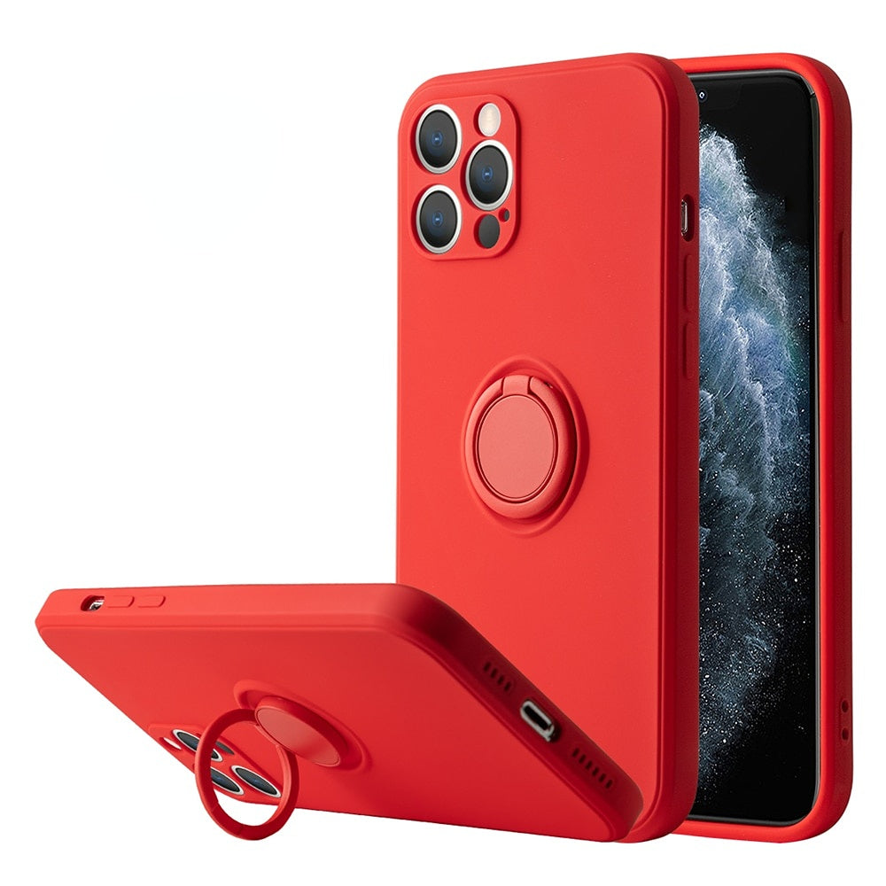 Anymob iPhone Case Red Soft Liquid Silicon Ring Holder Shockproof Candy Back Cover-Mobile Phone Cases-PEROZ Accessories
