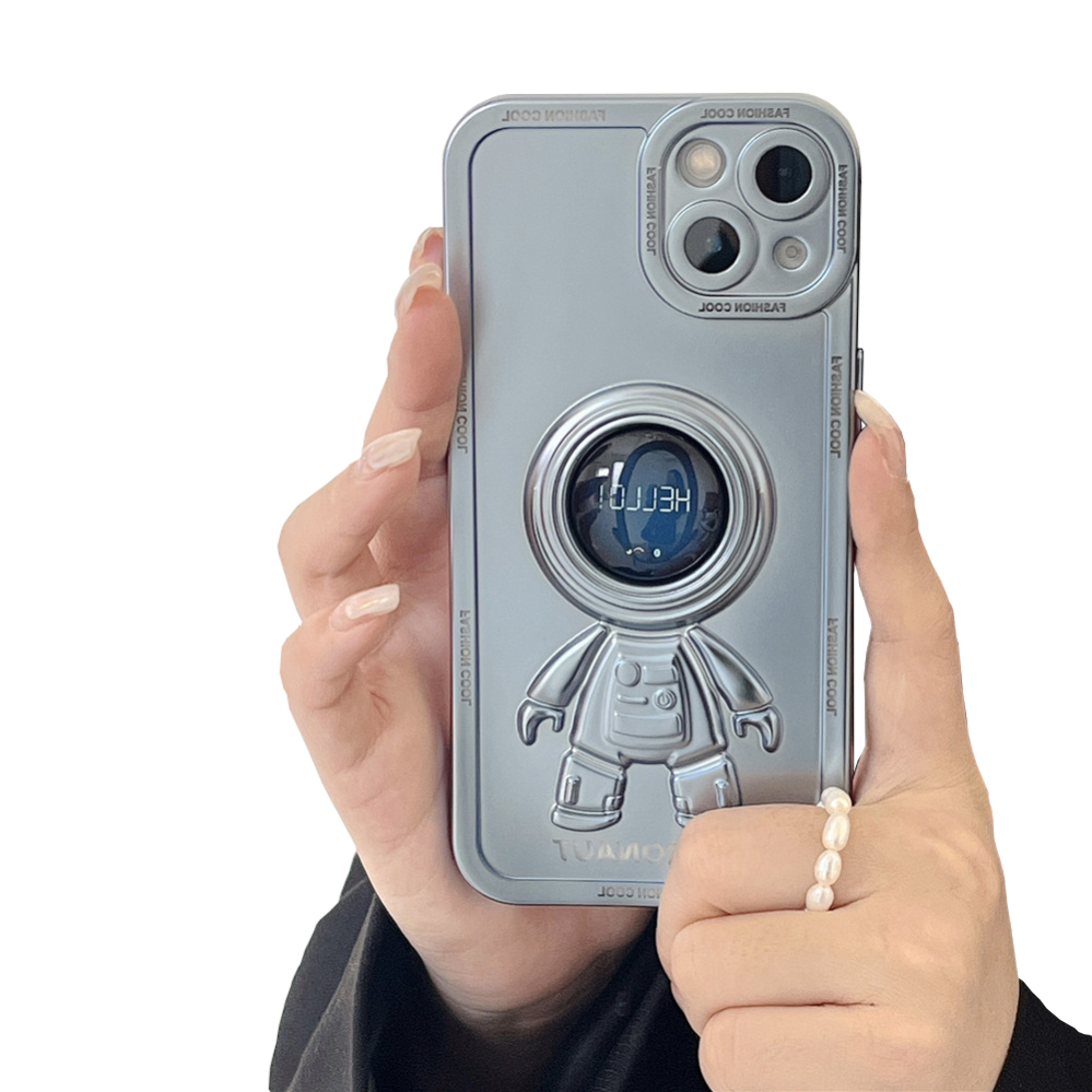 Anymob iPhone Case Space Blue Chromed Astronaut Foldable Holder Phone Cover-Mobile Phone Cases-PEROZ Accessories