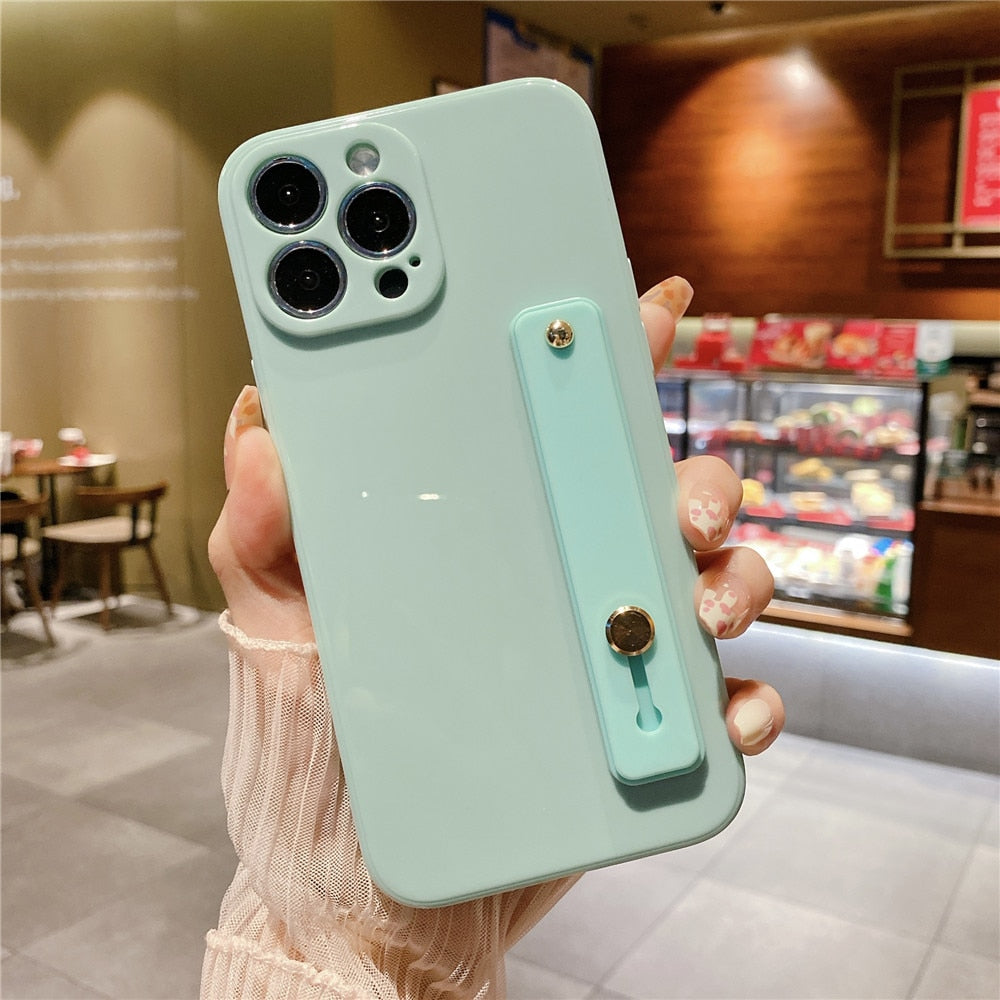 Anymob iPhone Case Light Green Solid Color Lens Protection Wrist Strap Stand Silicone Bumper Cover-Mobile Phone Cases-PEROZ Accessories