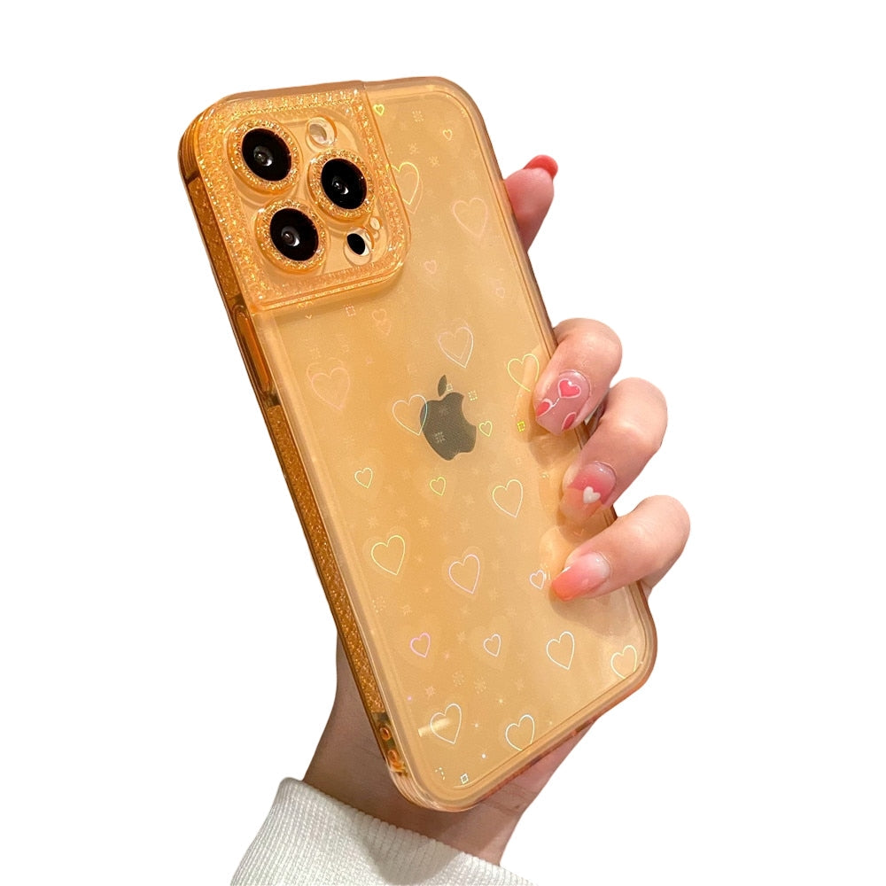 Anymob iPhone Orange Holographic Love Heart Clear Phone Case Transparent Cover-Mobile Phone Cases-PEROZ Accessories