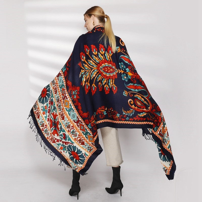 Anyyou 100% Pure Merino Wool Rose Red Poncho Winter Large Scarf Pashmina Shawl Bandana Neck Wrap For Women-Scarves-PEROZ Accessories