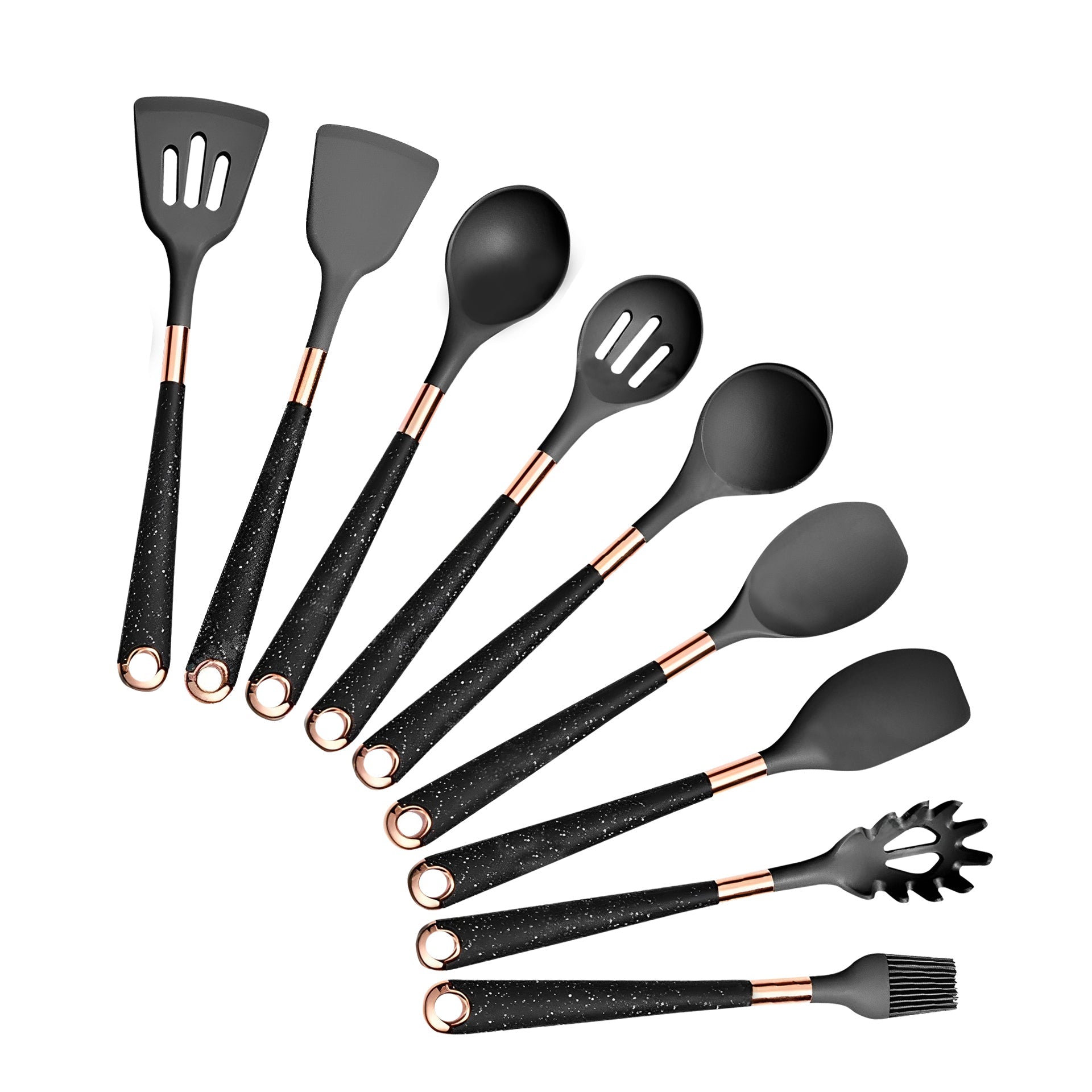Anygleam Kitchen Utensils Non-stick Black 9 Set Gold Plated Handle with Support Point Cooking Tool Accessories Heat Resistant Kitchenware-Spatula and Shovel-PEROZ Accessories