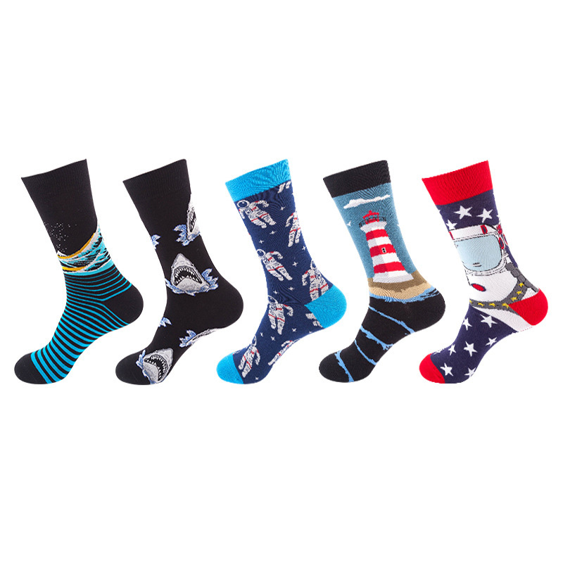 Anysox 5 Pairs One Size 5-11 Mixed Color Set Christmas Socks Shark Cotton Fashion Woman Skateboard Oil Paitiing-Socks-PEROZ Accessories