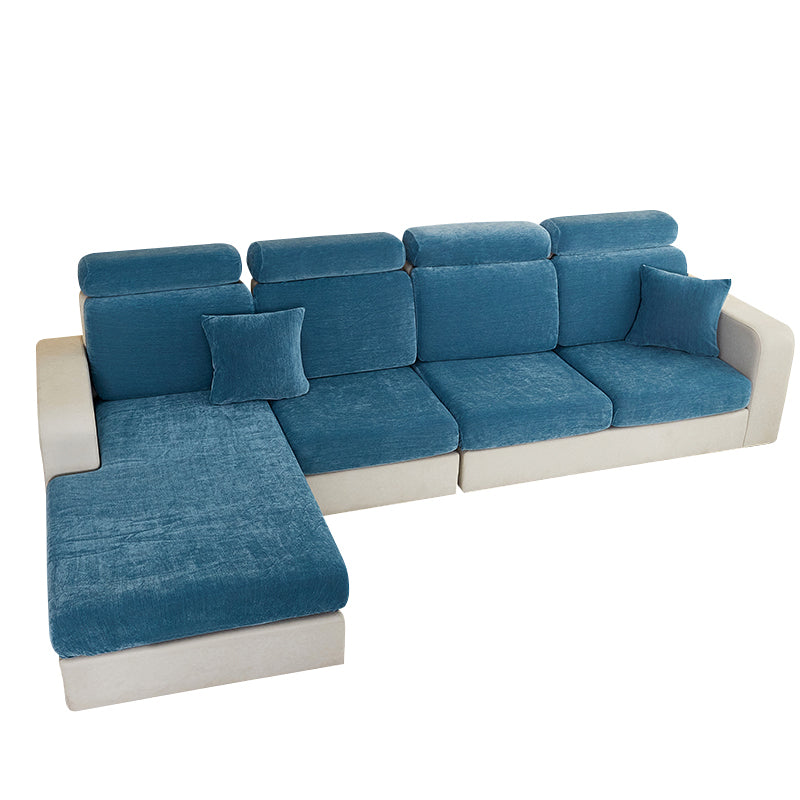 Anyhouz Sofa Cover Dark Blue L-Shape Polyester Chenille Thick Stretchable Cushion For Living Room Plus Size Extra Large-Slipcovers-PEROZ Accessories