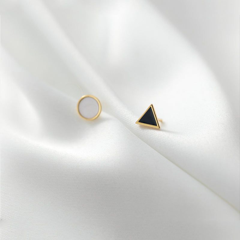 Anyco Fashion Earrings Simple Geometric Round Black Triangle Zircon Stud for Women Classic Small Jewelry Accessories-Earrings-PEROZ Accessories