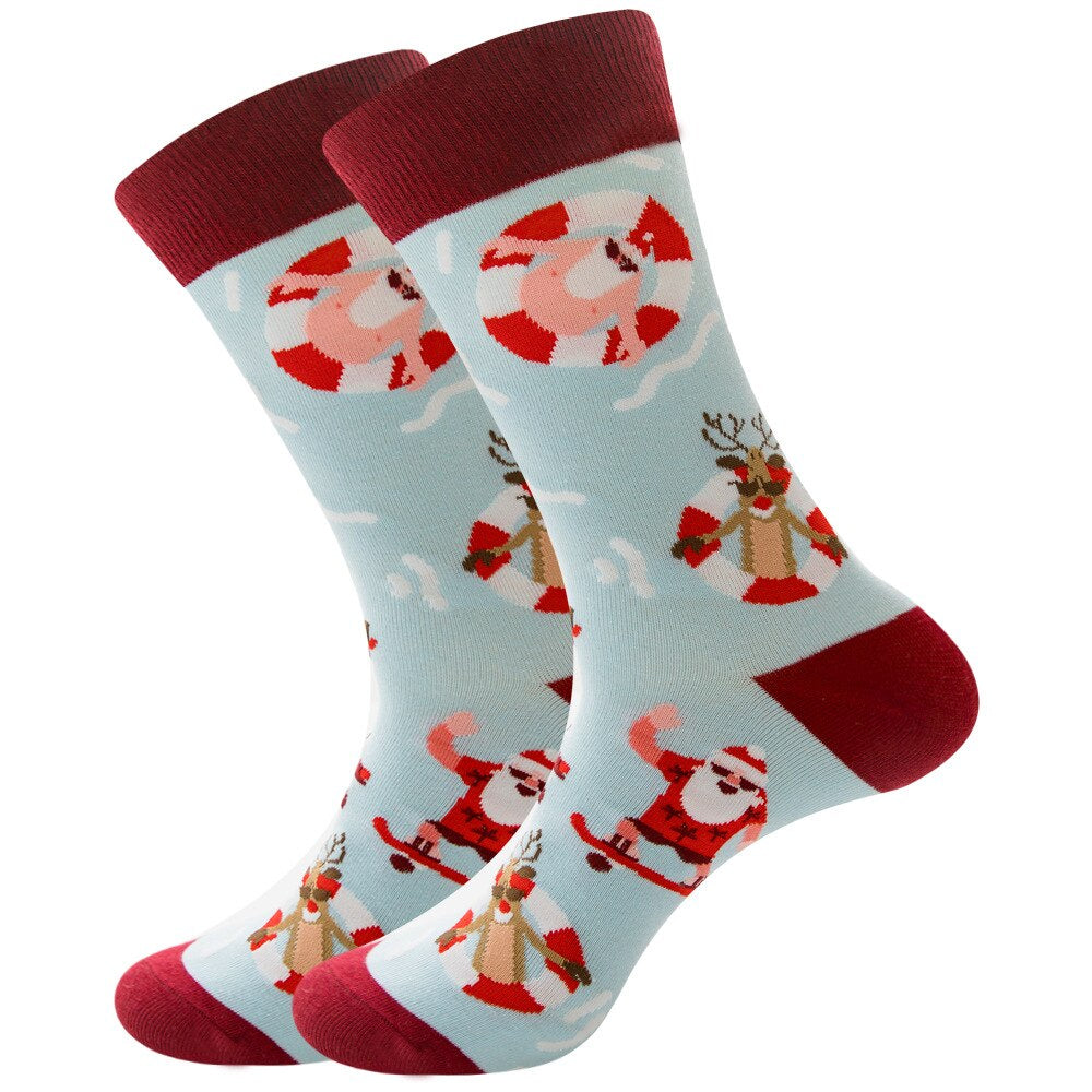 Anysox 5 Pairs Red and Light Blue Size 5-13 Socks Crystal Silk Tide Winter Holiday Plus Snowflake Stocking Comfortable To Wear-Socks-PEROZ Accessories