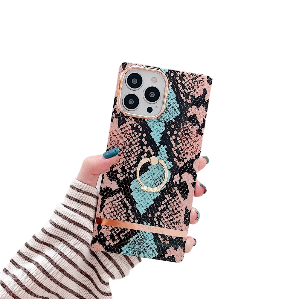 Anymob iPhone Case Pink Snake Skin Pattern Silicon Cover With Ring Holder-Mobile Phone Cases-PEROZ Accessories