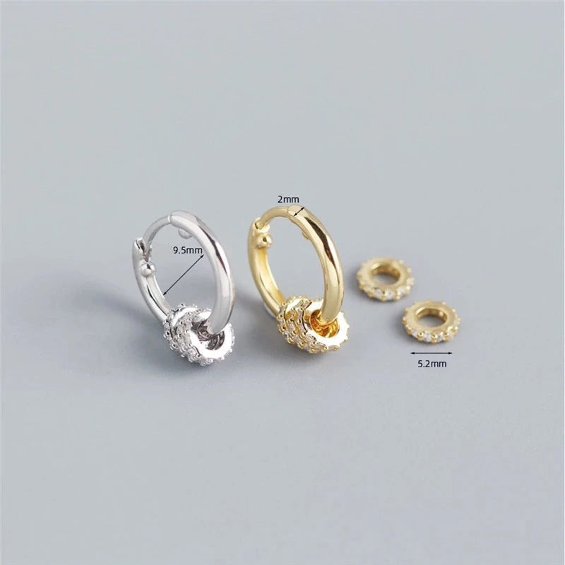 Anyco Earrings Sterling Silver Luxury Small Circle Lucky Ear Buckle For Women Girl Teen Chic Fashion Stylish Accessories Jewelry Gifts-Earrings-PEROZ Accessories