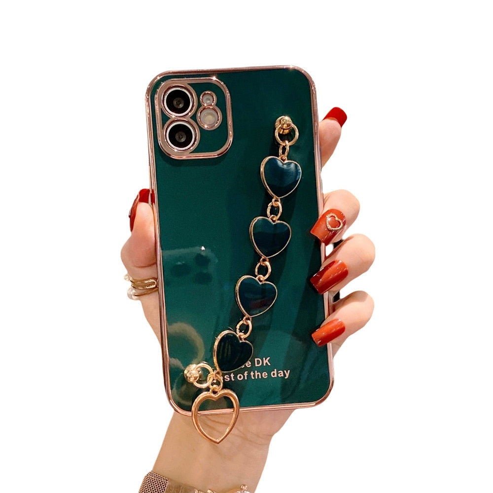 Anymob iPhone Green Love Heart Bracelet Chain Soft Case Plating Phone Cover-Mobile Phone Cases-PEROZ Accessories