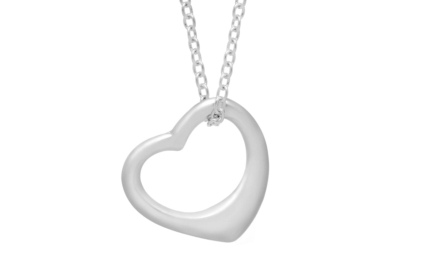 18? Open Heart Pendant Necklace in Rhodium-Plated Brass-Jewellery-PEROZ Accessories
