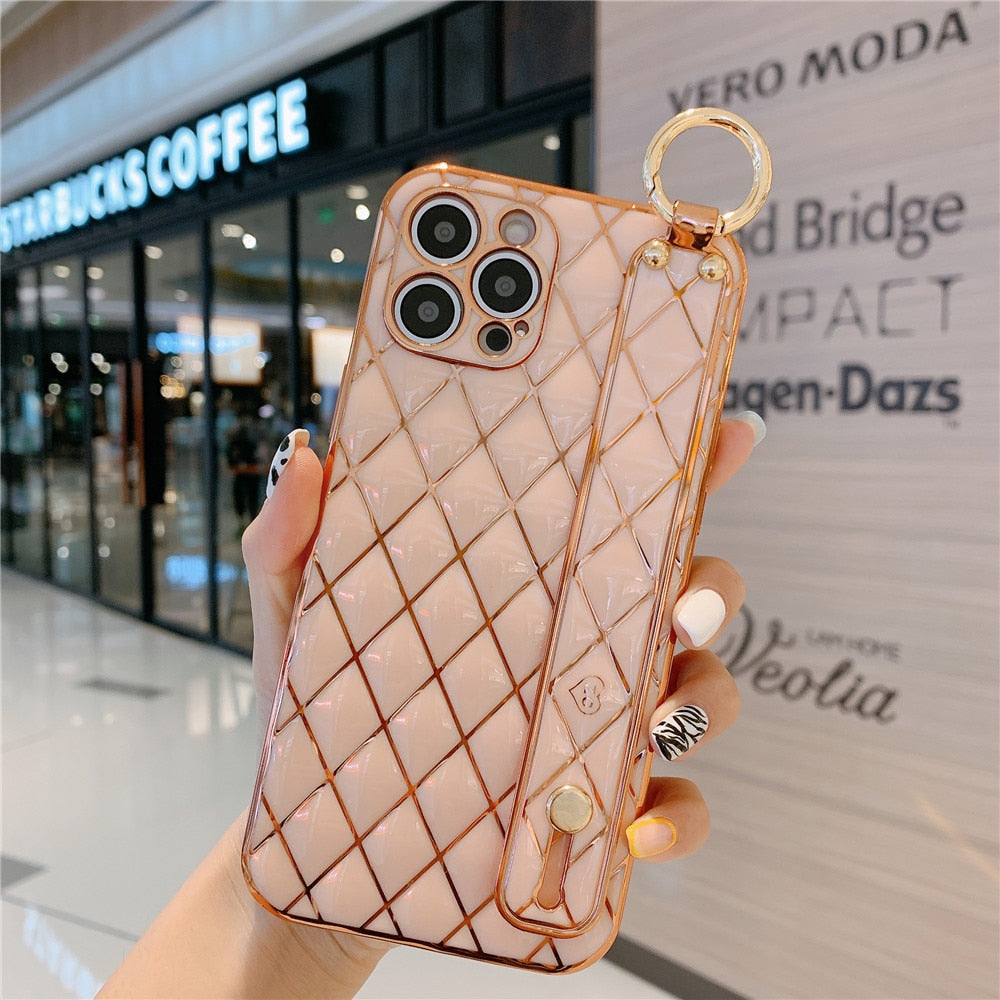 Anymob iPhone Case Pink Electroplated Wrist Band Bracket Bumper Back Cover-Mobile Phone Cases-PEROZ Accessories