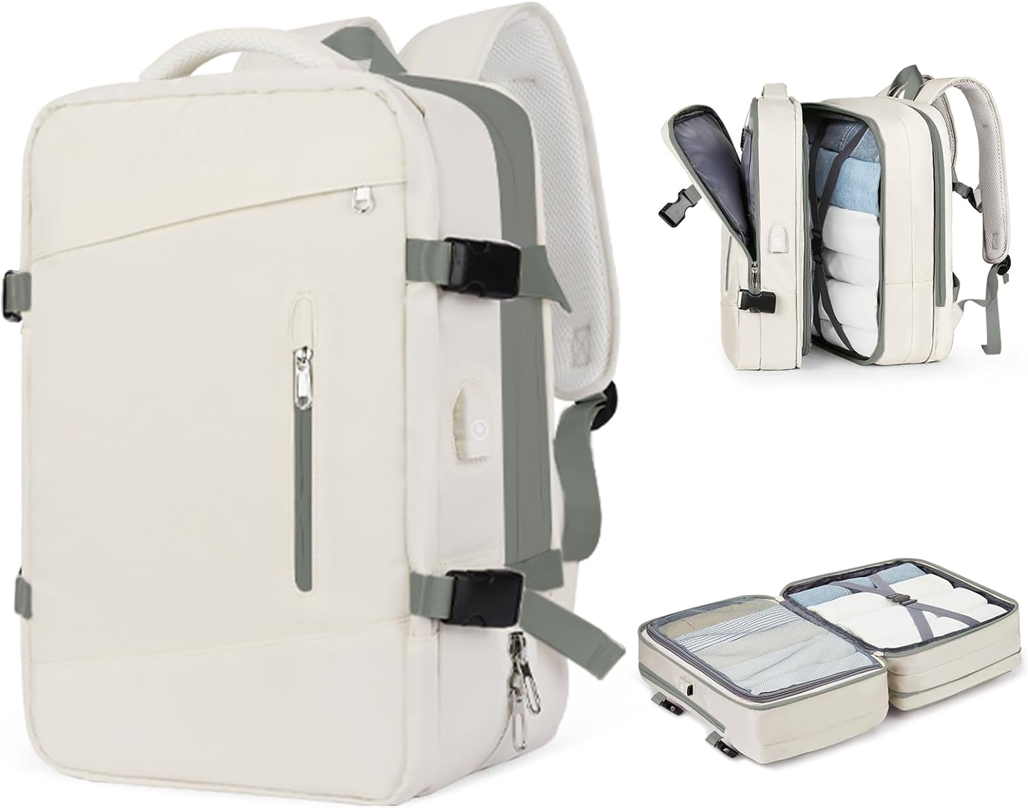 Anypack Backpack White Expandable Airplane Travel Bag For Women and Men Laptop Multifunctional Luggage Large Capacity-Backpacks-PEROZ Accessories