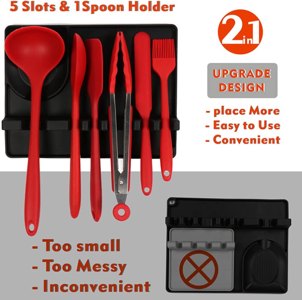 Anygleam Spoon Rest Black Large Kitchen Pan Pot Cover Lid Rack Stand Organizer Fork Spatula Rack Holder Stand Tableware Storage Rack Holder-PEROZ Accessories