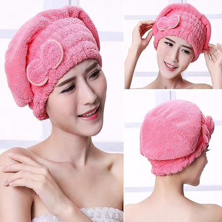 Anyhouz Hair Bonnets Yellow Microfibre Quick Hair Drying Bath Spa Bath Towels for Womens Shower Hat Bathroom Accessories-Bathroom and Toilet Accessories-PEROZ Accessories