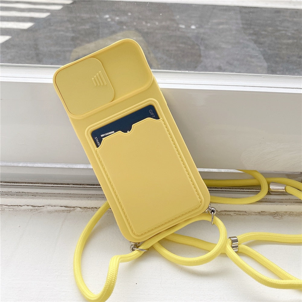 Anymob iPhone Case Yellow Crossbody Camera Lens Protect Wallet Card Necklace Lanyard Cover-Mobile Phone Cases-PEROZ Accessories