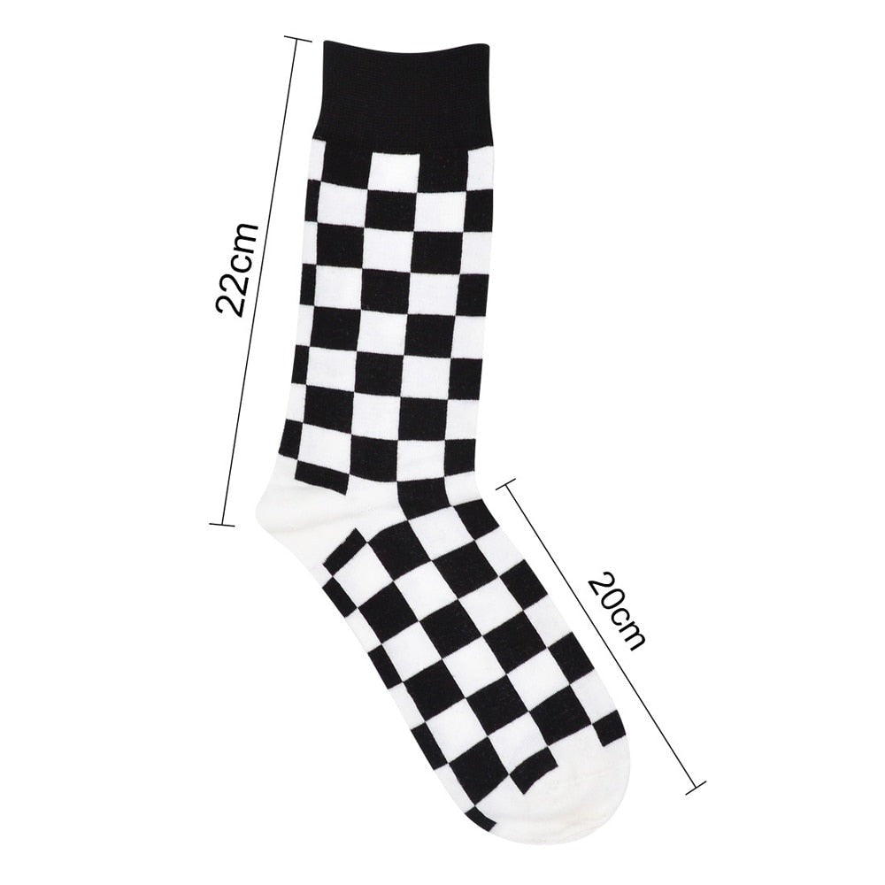 Anysox 5 Pairs Size 5-14 Fashion Socks Novelty Skateboard Squares Black and White Pattern Cotton for Women Red-Socks-PEROZ Accessories