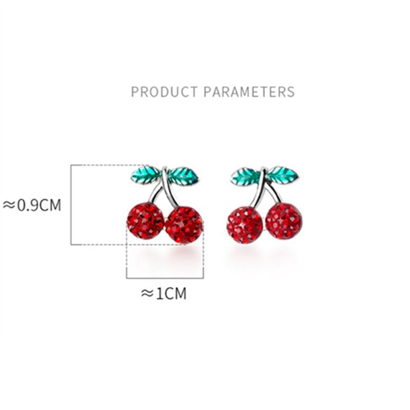 Anyco Fashion Earrings Genuine Sterling Silver Romantic Sweet Red Zircon Cherry Fruit Studs For Girls Accessory Jewelry-Earrings-PEROZ Accessories