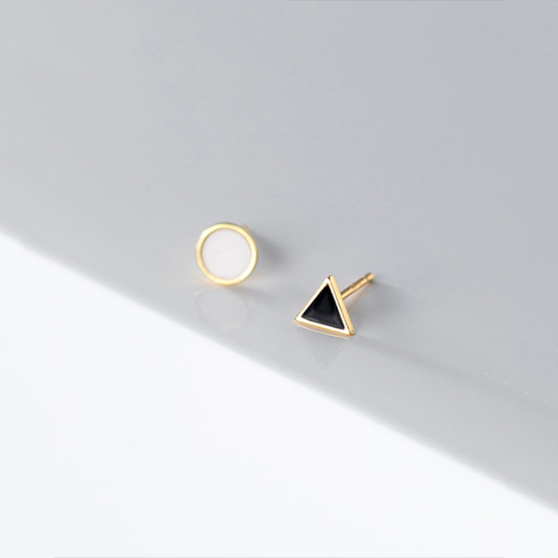Anyco Fashion Earrings Simple Geometric Round Black Triangle Zircon Stud for Women Classic Small Jewelry Accessories-Earrings-PEROZ Accessories