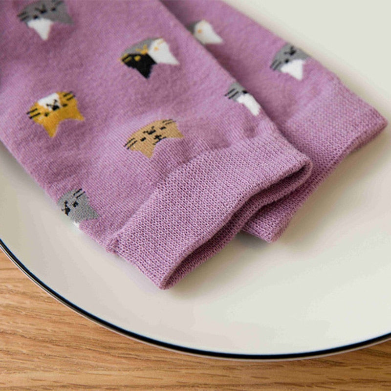 Anysox 5 Pairs Size 5-9 Fashion Socks Thick Warm Cotton Cute Cartoon Cat Animal Ankle Short Casual for Ladies Girls Christmas Gifts Beige-Socks-PEROZ Accessories