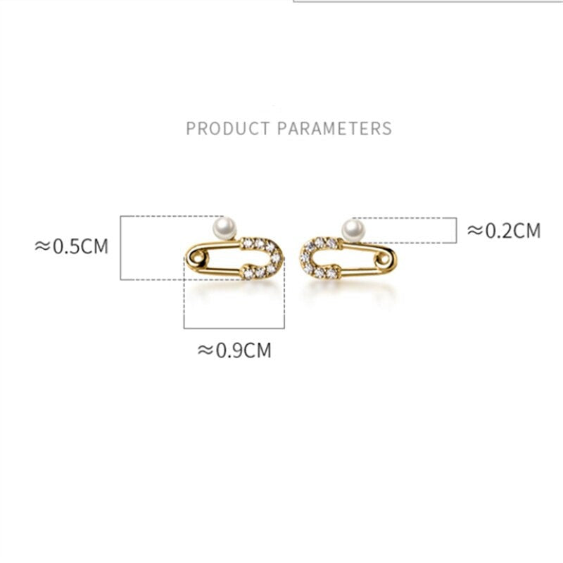 Anyco Fashion Earrings Chic Small Pave Zircon Paper Clip Pin Stud Genuine Sterling Silver Jewelry Gift for Women-Earrings-PEROZ Accessories