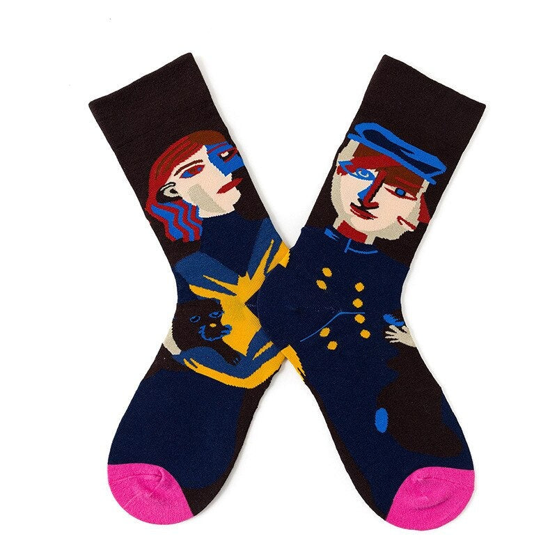 Anysox 5 Pairs Size 5-9 Fashion Socks Combed Cotton Art Abstract Soldiers Oil Painting Novelty Happy Funny Christmas Gift for Women-Socks-PEROZ Accessories