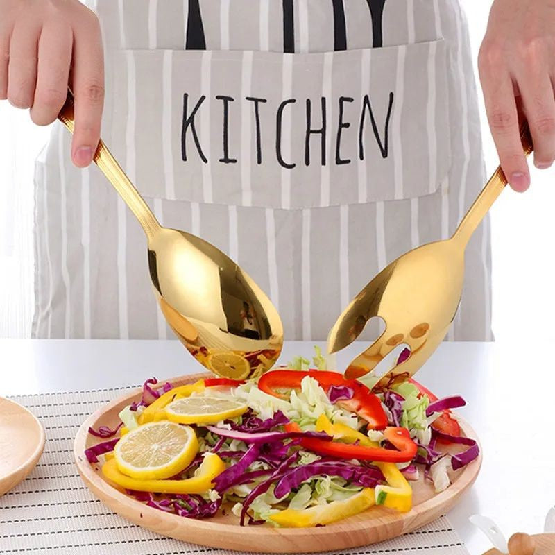 Anygleam Rose Gold Stainless Steel 2 Pcs Giant Salad Spoon and Fork Set for Buffet and Restaurant Kitchenware-Kitchen Tools & Utensils-PEROZ Accessories