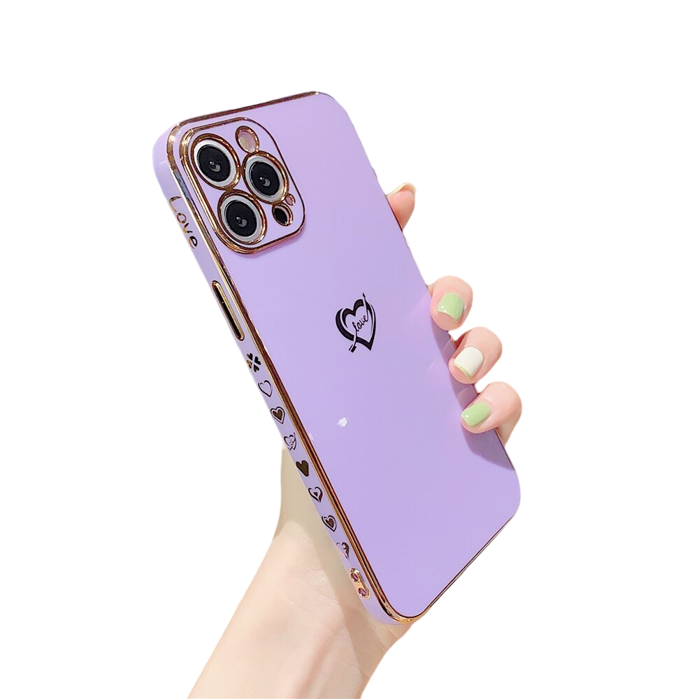 Anymob iPhone Case Purple Plating Colorful Side Love Heart Soft Silicone Cover-Mobile Phone Cases-PEROZ Accessories