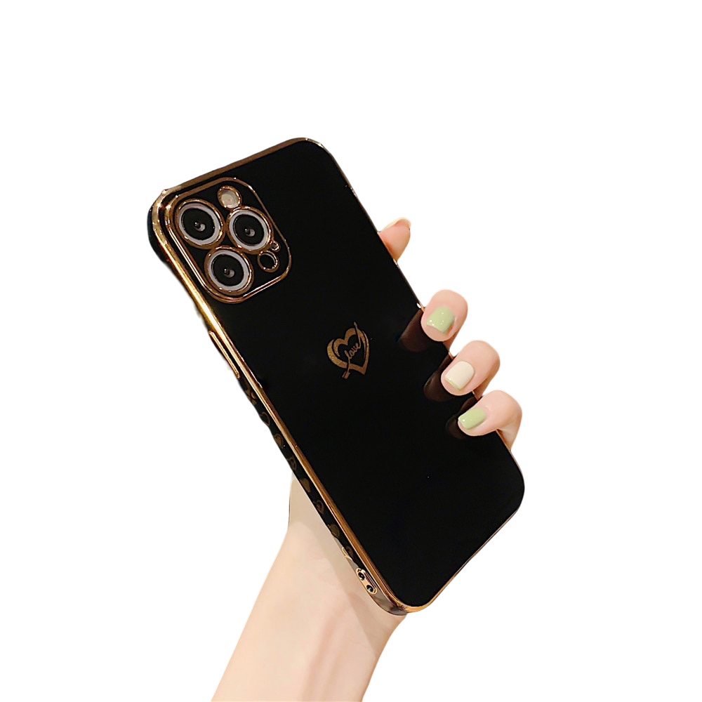 Anymob iPhone Case Black Plating Colorful Side Love Heart Soft Silicone Cover-Mobile Phone Cases-PEROZ Accessories