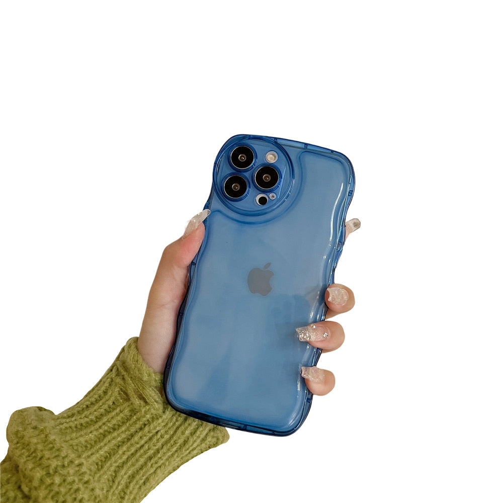 Anymob iPhone Blue Curly Wavy Phone Case Shockproof Transparent Silicone Cover-Mobile Phone Cases-PEROZ Accessories