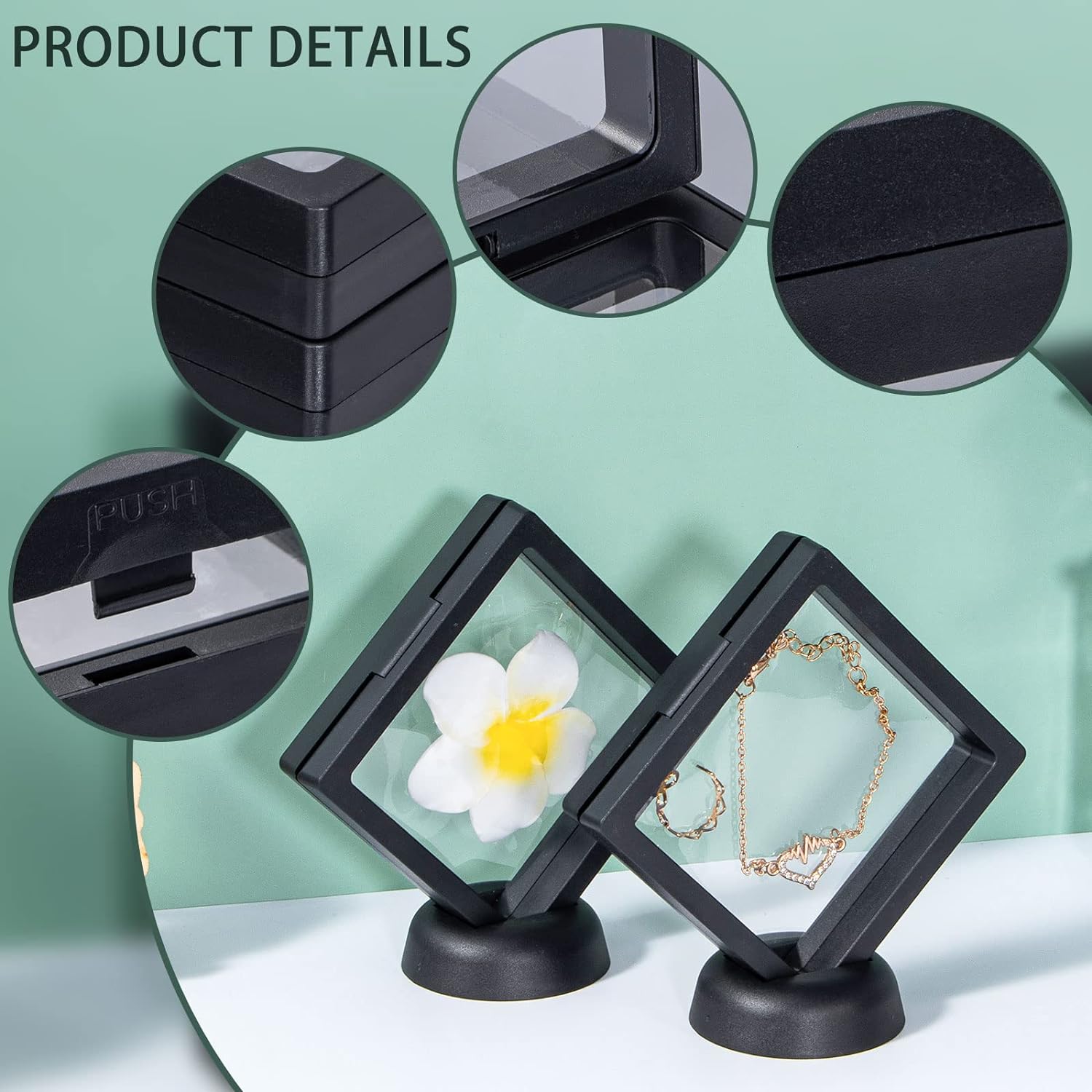 Anyhouz Jewelry Storage 10PCS Black with Base Set 3D Floating Display Case Stands Holder Suspension Storage for Pendant Necklace Bracelet Ring Coin Pin Gift Jewelry Box 9x9cm-Jewellery Holders & Organisers-PEROZ Accessories
