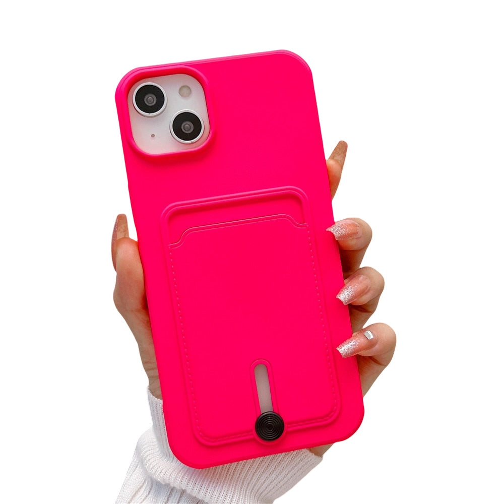 Anymob iPhone Magenta Wallet Card Slots Holder Case Soft Silicone Shockproof Cover-Mobile Phone Cases-PEROZ Accessories