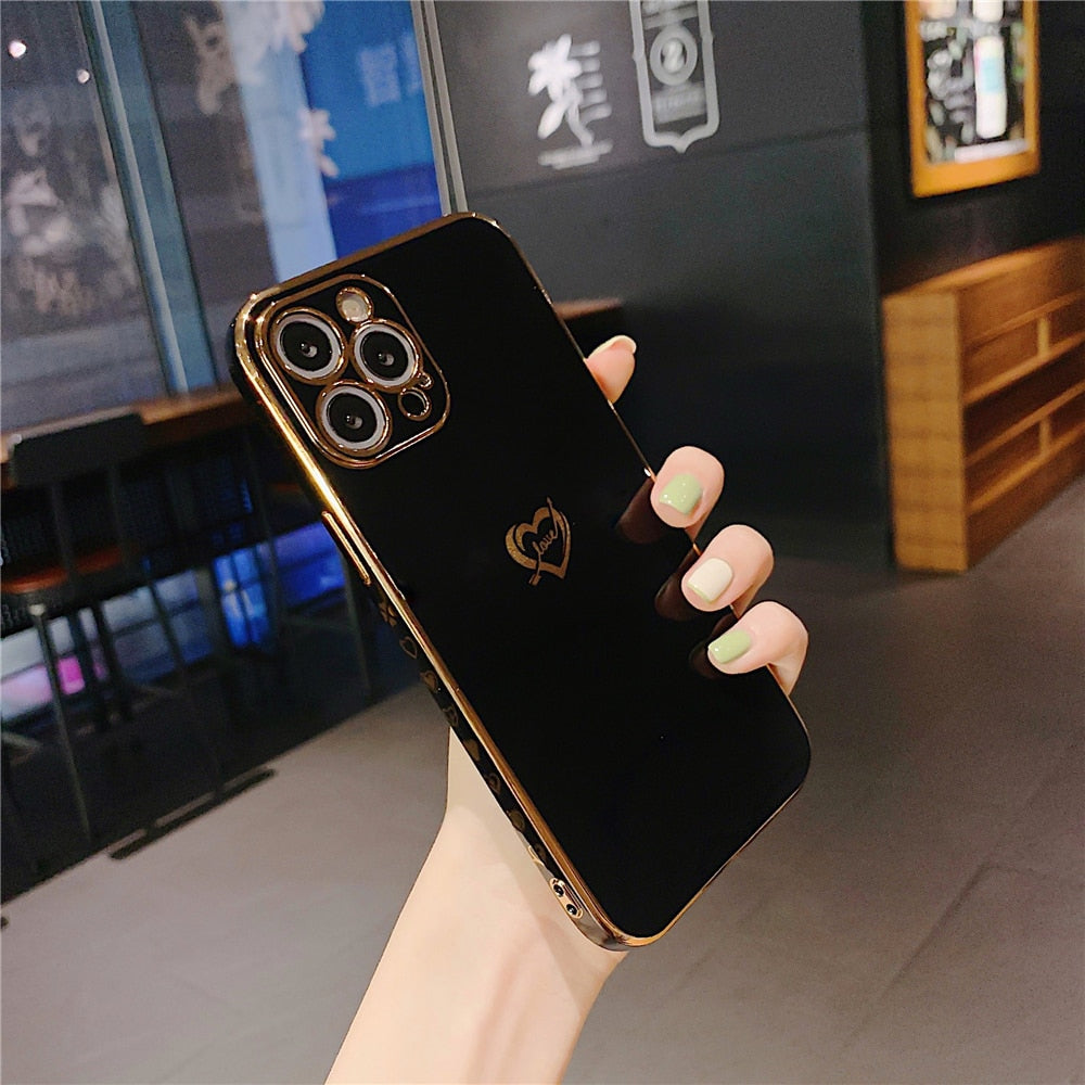 Anymob iPhone Case Black Plating Colorful Side Love Heart Soft Silicone Cover-Mobile Phone Cases-PEROZ Accessories