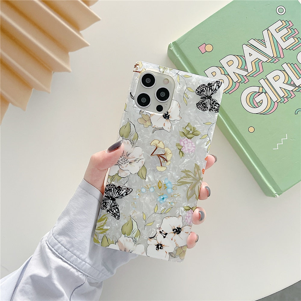 Anymob iPhone Case Green Cartoon Butterfly Soft Silicone Square Shell Pattern-Mobile Phone Cases-PEROZ Accessories