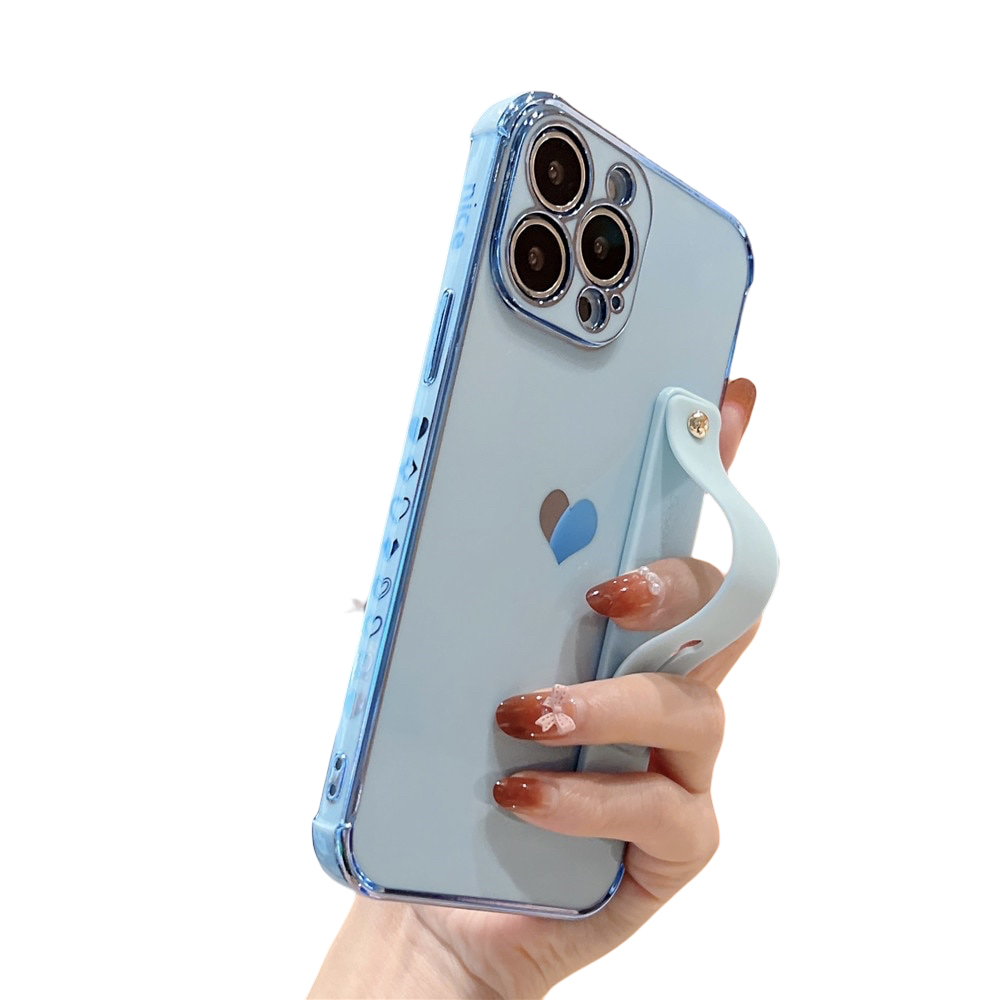 Anymob iPhone Case Sky Blue Square Holder Wristband Plating Heart Shockproof Protective Cover-Mobile Phone Cases-PEROZ Accessories
