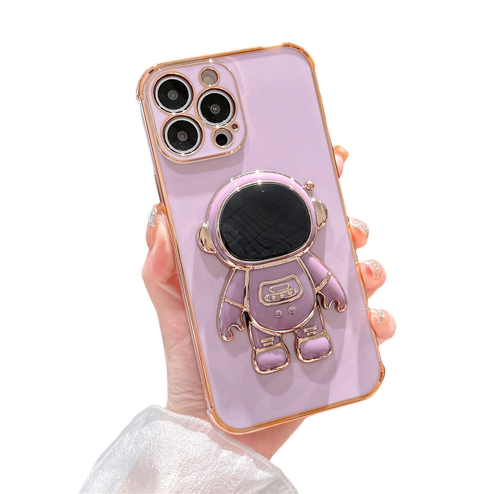 Anymob iPhone Case Violet Astronaut Folding Stand Shockproof Bumper Soft Silicone Cover-Mobile Phone Cases-PEROZ Accessories