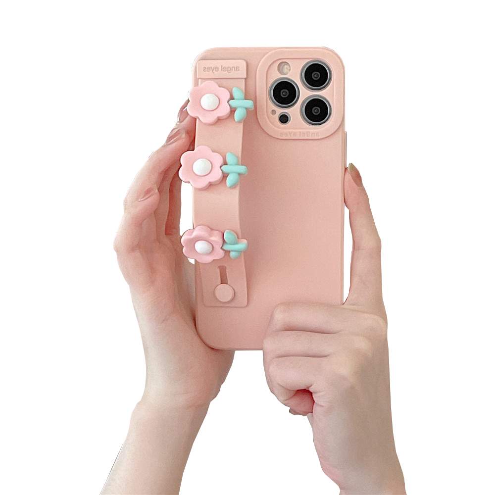 Anymob iPhone Case Pink Cute Flower Wrist Band Holder Stand Soft Silicone Phone Cover-Mobile Phone Cases-PEROZ Accessories