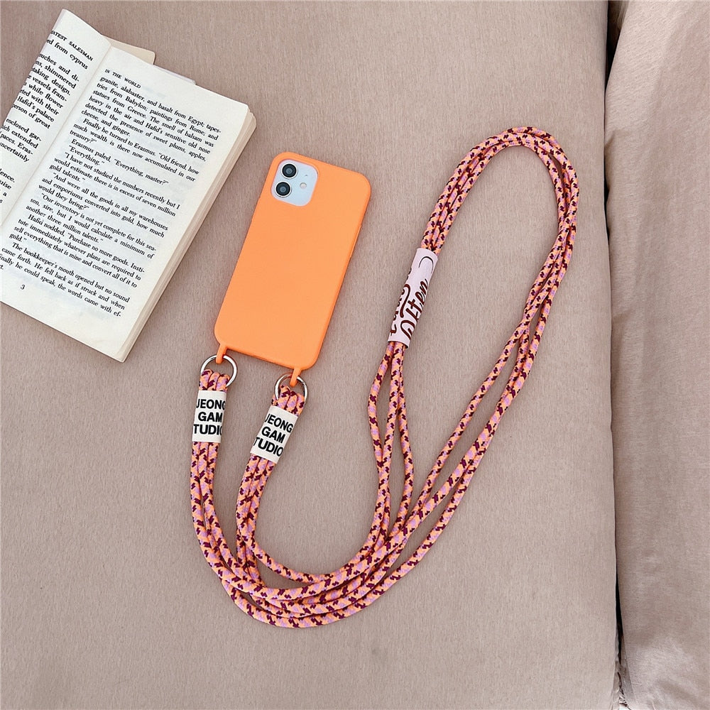 Anymob iPhone Case Orange Crossbody Necklace Lanyard Strap Rope Cord Soft Silicone Cover-Mobile Phone Cases-PEROZ Accessories