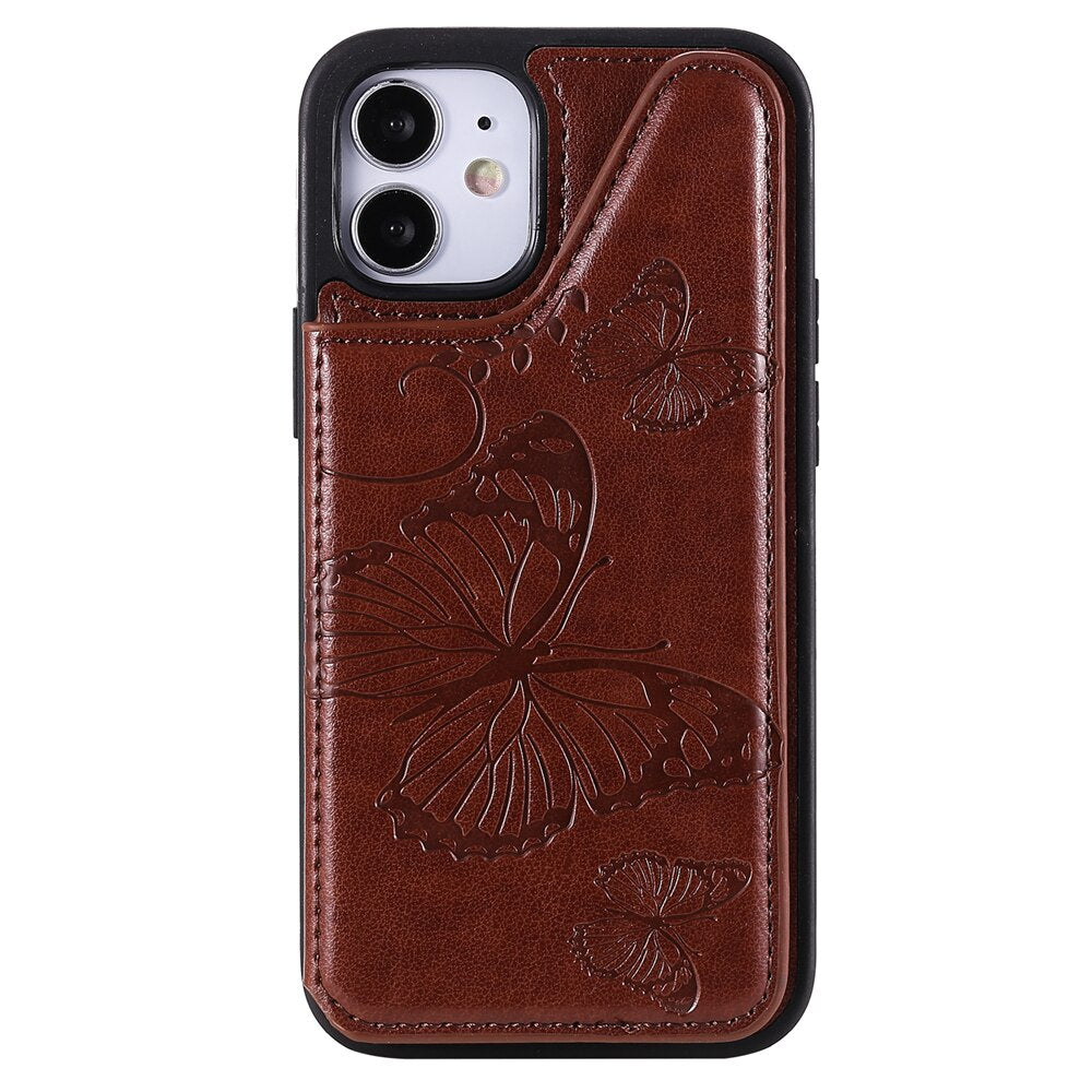 Anymob iPhone Brown 3D Butterfly Flip Leather Case Mini Wallet Book Cover-Mobile Phone Cases-PEROZ Accessories