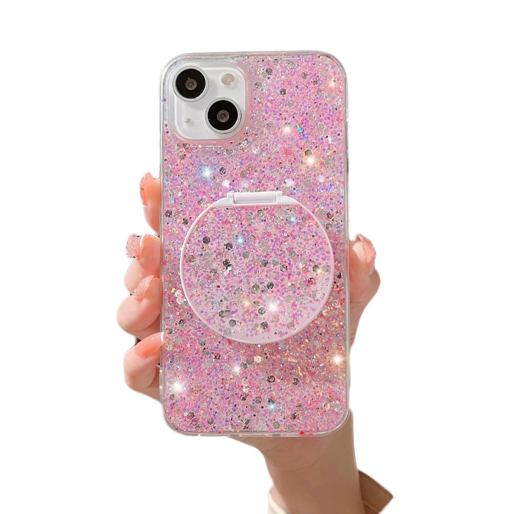Anymob iPhone Case Pink Mirror Holder Gradient Glitter Soft Silicon Phone Back Cover-Mobile Phone Cases-PEROZ Accessories