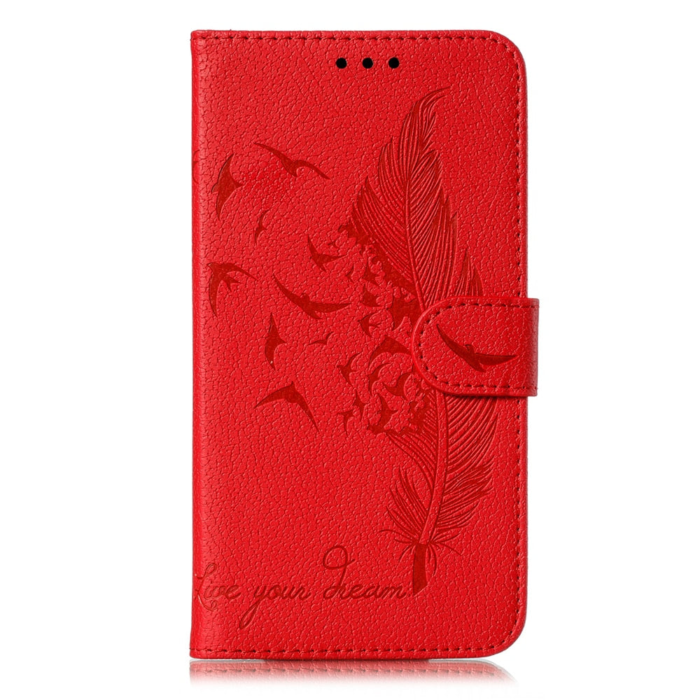 Anymob iPhone Case Red Bird Feather Leather Flip Cell Wallet Cover-PEROZ Accessories