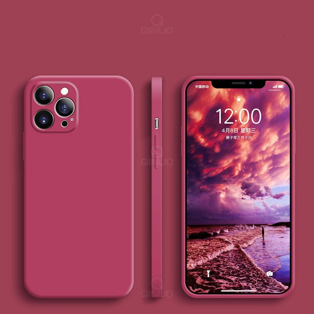 Anymob iPhone Red Fashion Square Silicone Phone Case For IOS Full Lens Protection Cover iPhone Compatible-Mobile Phone Cases-PEROZ Accessories