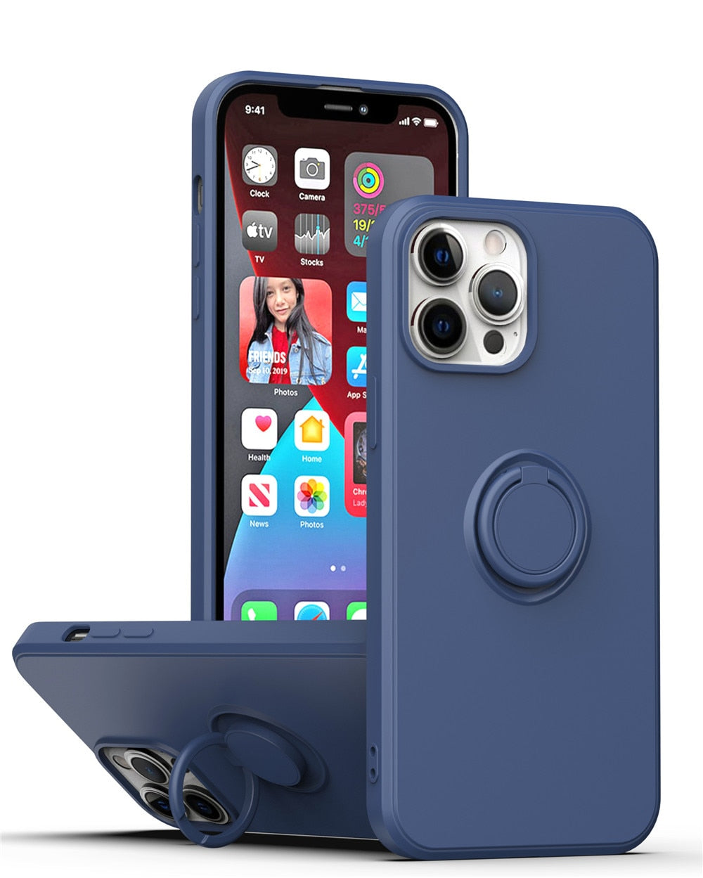 Anymob iPhone Case Blue Shockproof Silicone Ring Holder Magnetic Stand Back Cover-Mobile Phone Cases-PEROZ Accessories