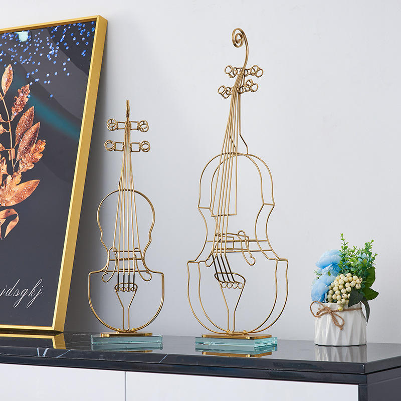 Anyhouz 64cm Violin Sculpture Instrument Tabletop Home Decor Modern Art Living Room Display House Decorative Crafts Metal Ornaments-Tabletop Decor-PEROZ Accessories