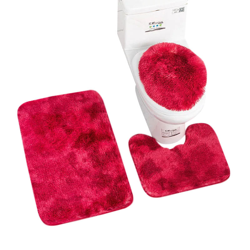 Anyhouz Bath Mat 3pc Wine Red Bathroom Silk Tie-Dye Toilet Soft Non Slip Rug Shower Carpets Toilet Lid Cover Floor Mats for Hallway-Bathroom Rugs-PEROZ Accessories
