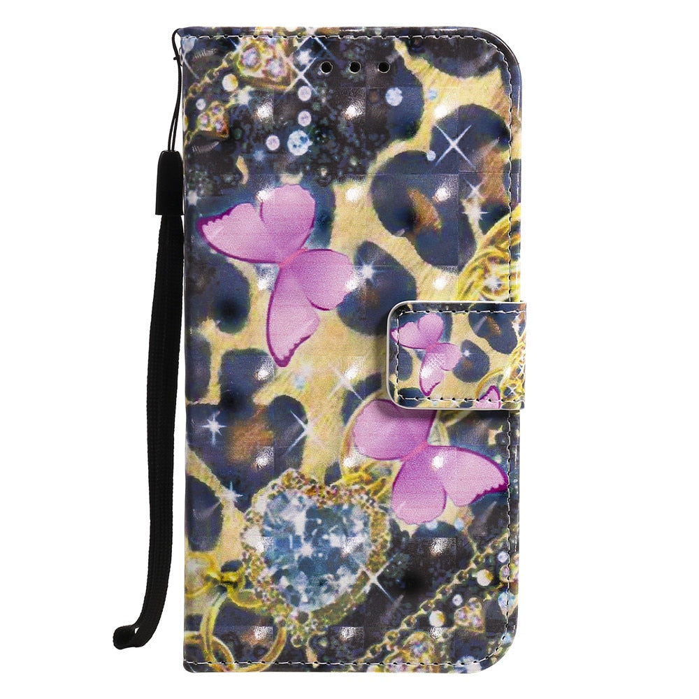 Anymob IPhone Gold 3D Butterfly Painted Flip Phone Case Wallet Leather Cover-Mobile Phone Cases-PEROZ Accessories