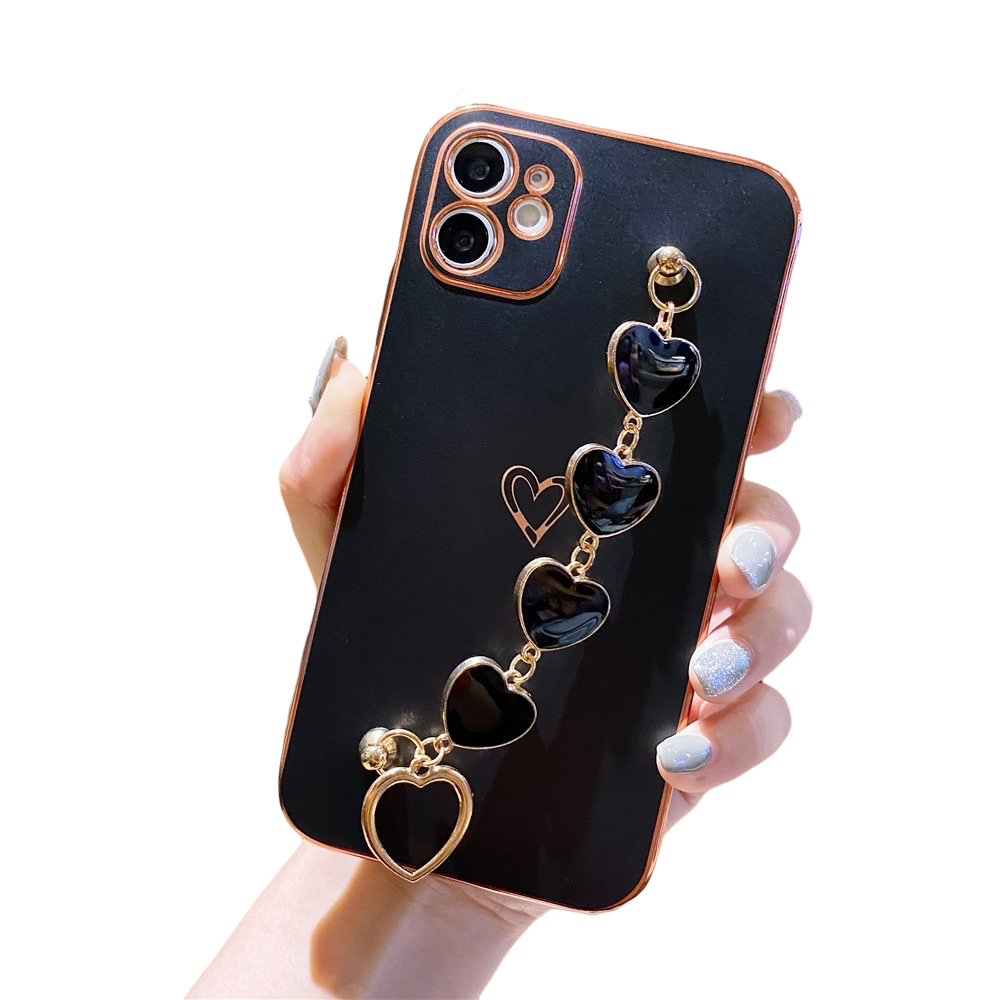 Anymob iPhone Case Black Soft Electroplated Love Heart Bracelet Silicon Bumper Back Cover-Mobile Phone Cases-PEROZ Accessories
