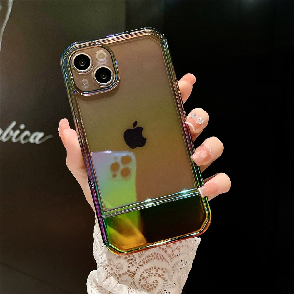 Anymob iPhone Case Brown Laser Clear Bumper Stand Holder Shockproof Soft Silicone Back Cover-Mobile Phone Cases-PEROZ Accessories