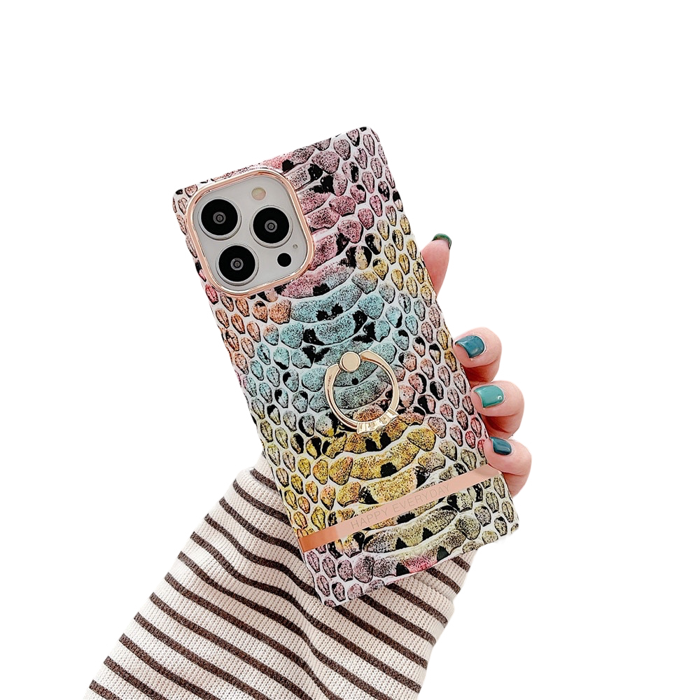 Anymob iPhone Case Multicolor Snake Skin Pattern Silicon Cover With Ring Holder-Mobile Phone Cases-PEROZ Accessories