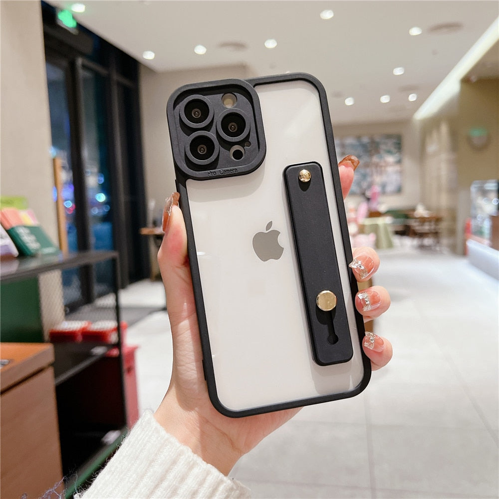 Anymob iPhone Case Black Transparent Solid Color Wrist Band Lens Protection Soft Cover Bumper-Mobile Phone Cases-PEROZ Accessories